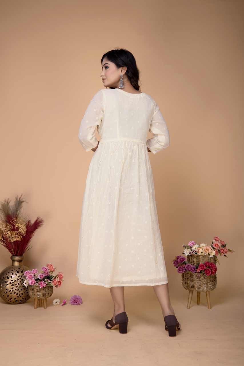OFFWHITE WOVEN COTTON DRESS