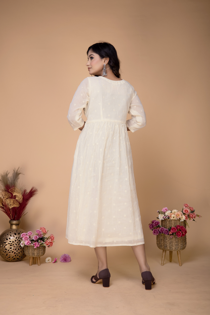 OFFWHITE WOVEN COTTON DRESS