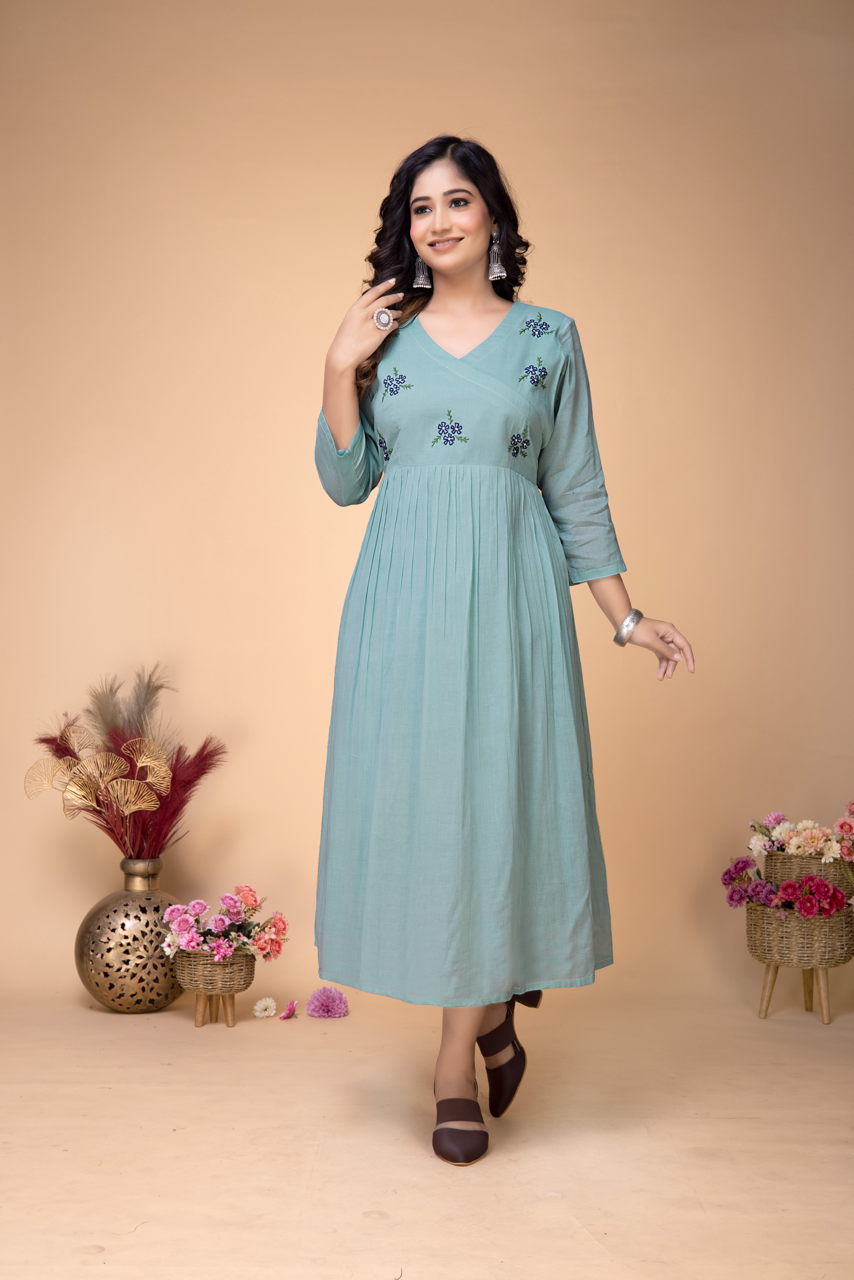 SKY BLUE MULMUL HAND EMBROIDERED