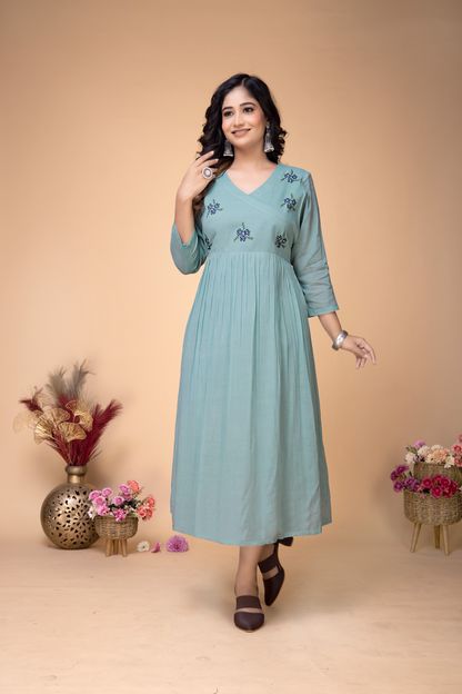 SKY BLUE MULMUL HAND EMBROIDERED