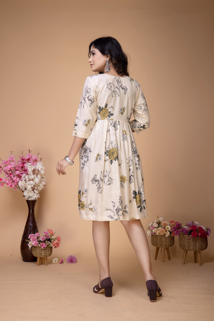 OFFWHITE ABSTRACT FLORAL FROCK