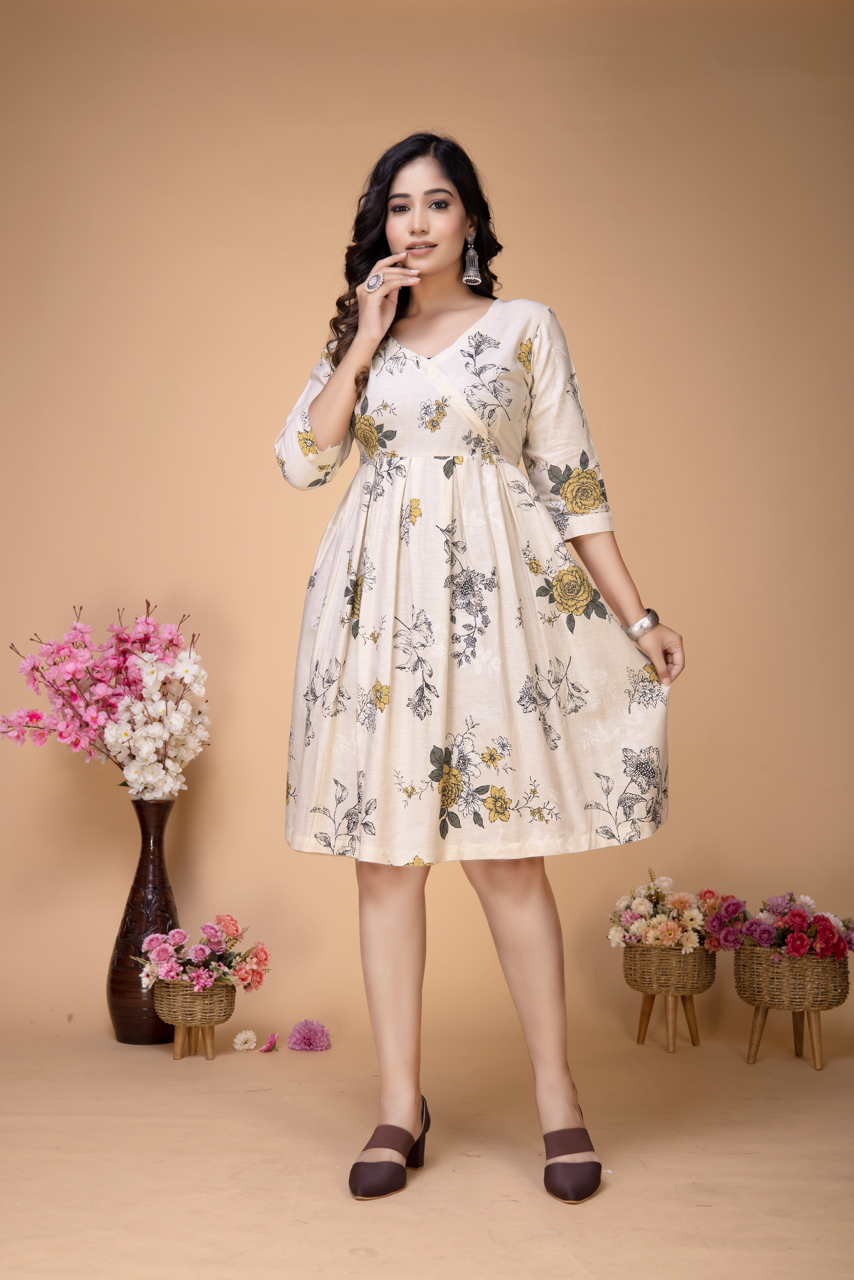 OFFWHITE ABSTRACT FLORAL FROCK