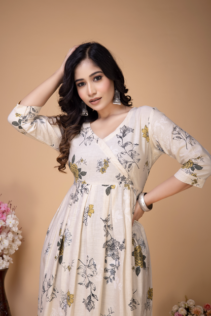 OFFWHITE ABSTRACT FLORAL FROCK