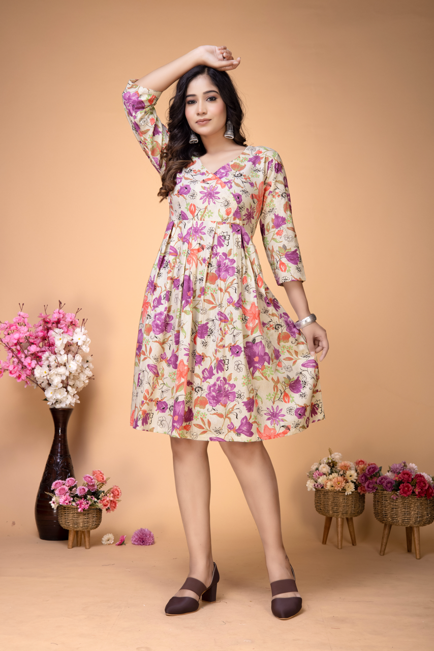 ROUGE FLORAL ABSRACT PRINT DRESS