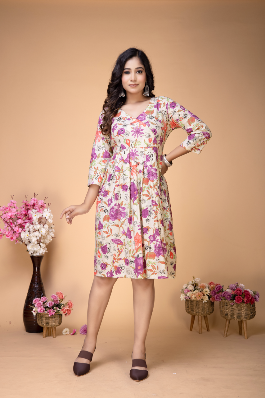 ROUGE FLORAL ABSRACT PRINT DRESS