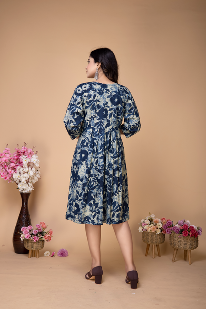 FLORALINDIGOS PRINT DRESS