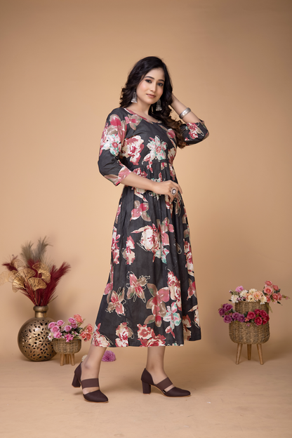 SLATE GREY COTTON FLORAL DIGITAL PRINTED