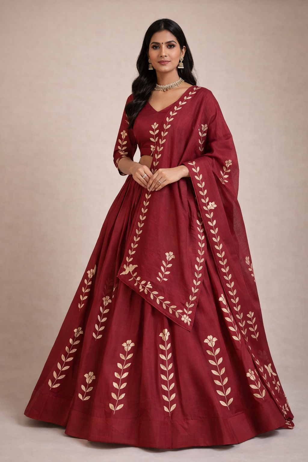 Maroon Cotton Lehenga