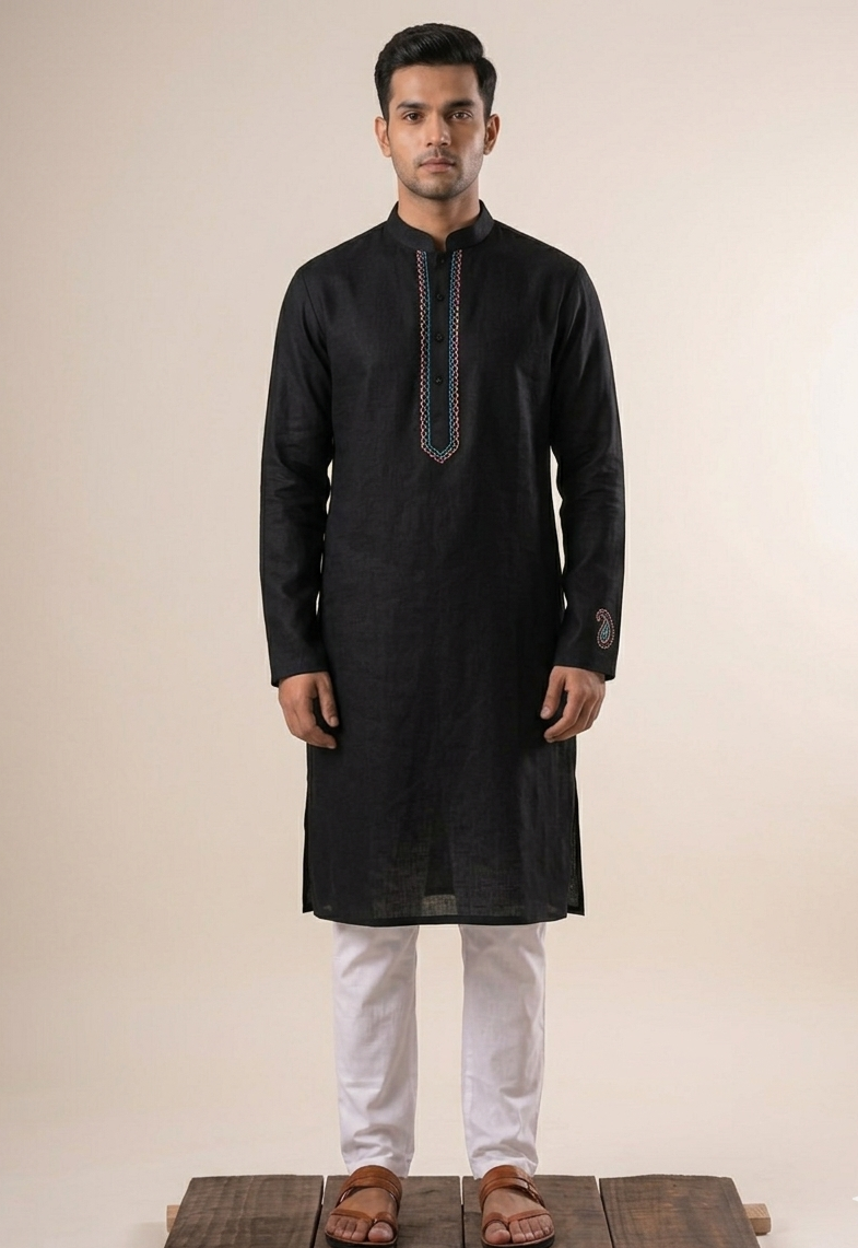 Paryn Black Cotton Kurta